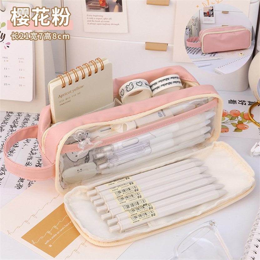 Transparent Pencil Case Trousse Portable Pencil Box Kawaii Fournitures Scolaire Waterproof School Pen Case Papeterie Japonaise: Orange