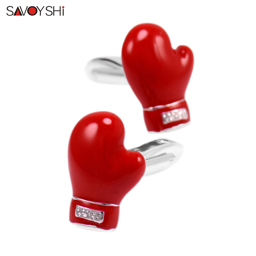 SAVOYSHI Special Cufflinks for Mens Shirt Cuffs Red Enamel Boxing Gloves Model Cuff links Free carving name