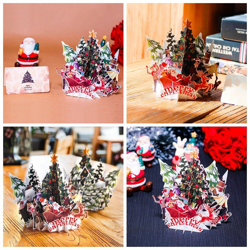 Merry Christmas 3D Popup Folding Greeting Card Invitation Cards With Postcard Envelope Christmas Greeting Card