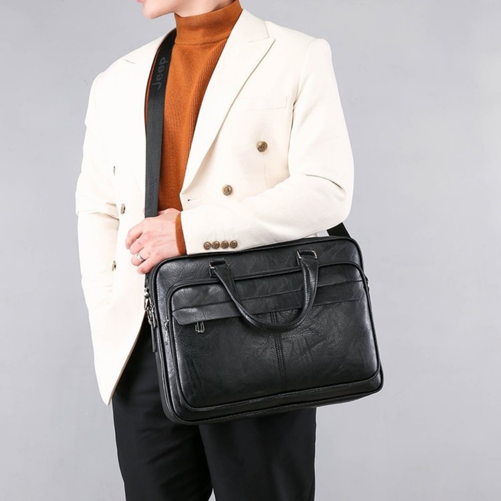 Men Bussiness Bag Large Capacity Pu Leather Luxury Briefcases Tote Bolsas Black Waterproof Handbag Shoulder Crossbody Bags
