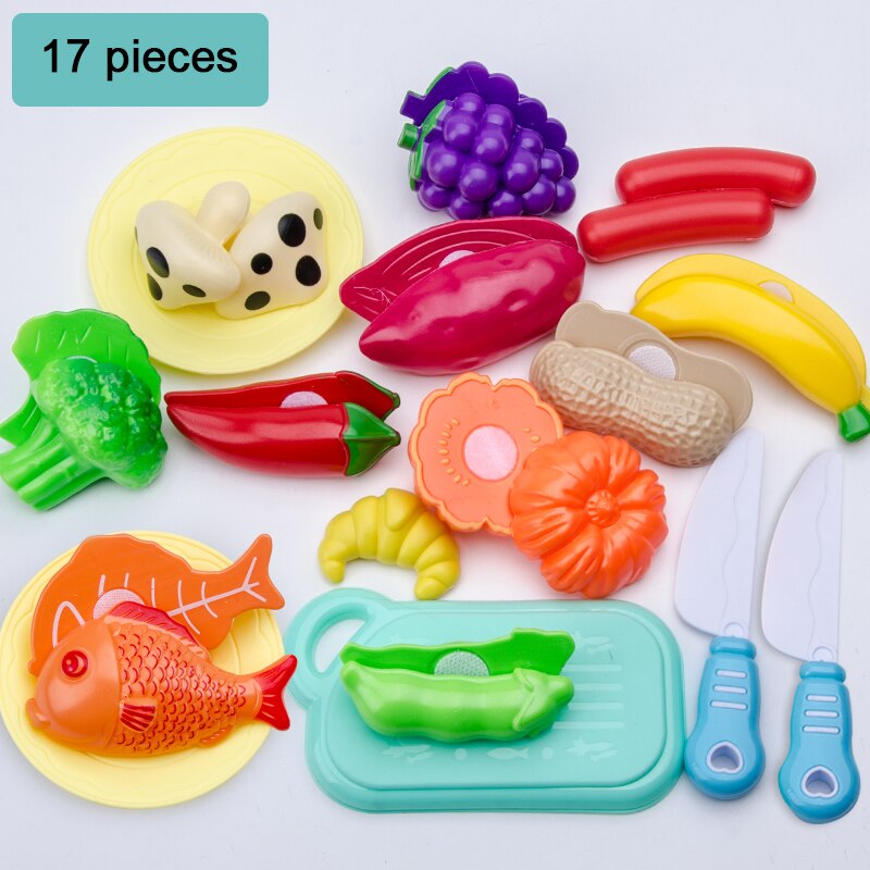 Children Pretend Play juguetes House Toy Cutting Fruit Plastic Vegetables Food Kitchen Baby Classic Educational Toys for Girls: 17pcs