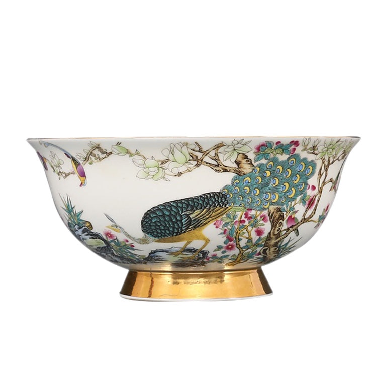 Qing-dynastie Qianlong Gouden Beschilderde Emaille Vogels Patroon Kom Antiek Porselein Antieke Kom Collection