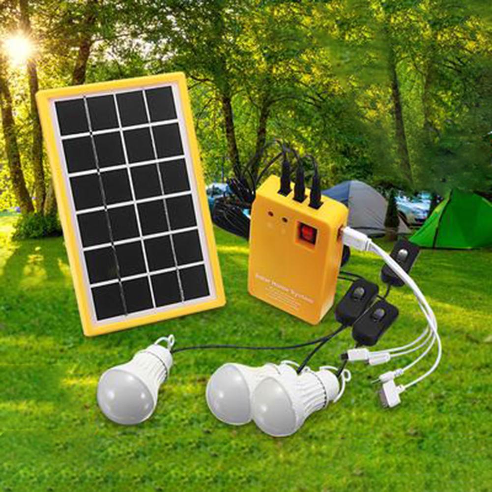 Outdoor Portable Solar Panel Electric Generator 3 LED Bulb Power System Kit