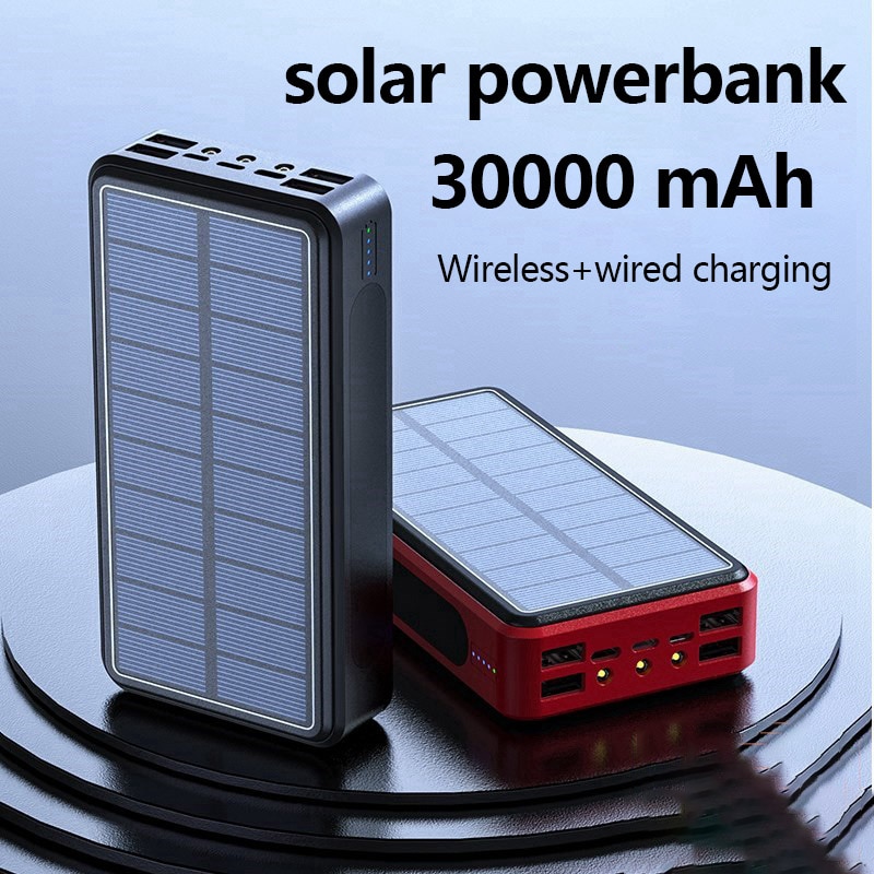 Draadloze Powerbank 30000 Mah Solar Poverbank 4USB Externe Batterij Draagbare Opladen Voor Iphone Xiaomi Samsung Huawei