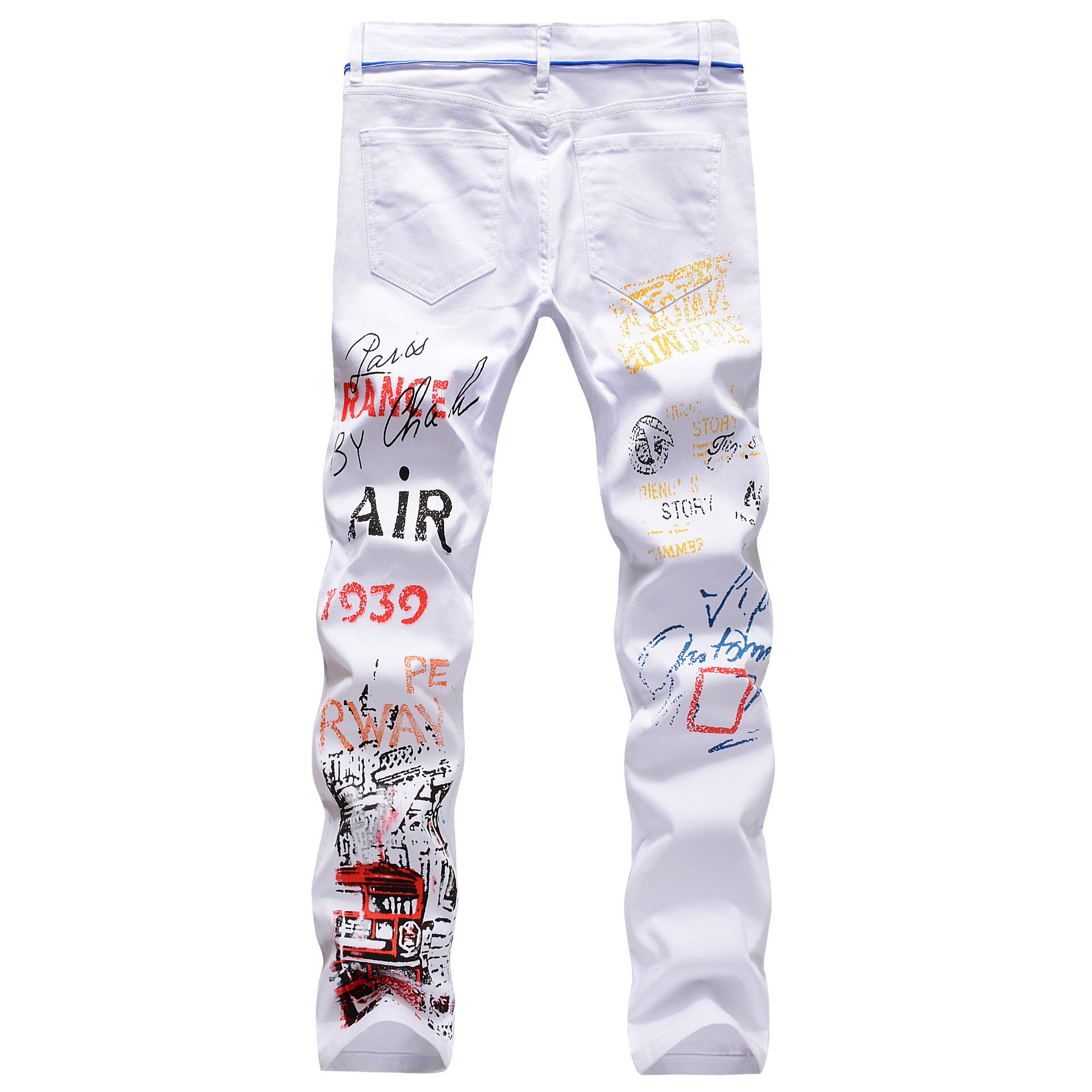 2021New Mens Jeans Night Club Black White Color Personal Printed Jeans Men Punk Pants Skinny Hip Hop Jeans