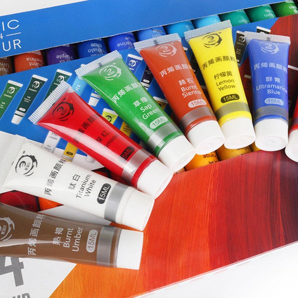 12/24 Kleuren Acryl Verf Set Kleur Verf Voor Stof Kleding Glas Tekening Schilderen 15Ml Voor Kinderen Waterdichte Art Supplies
