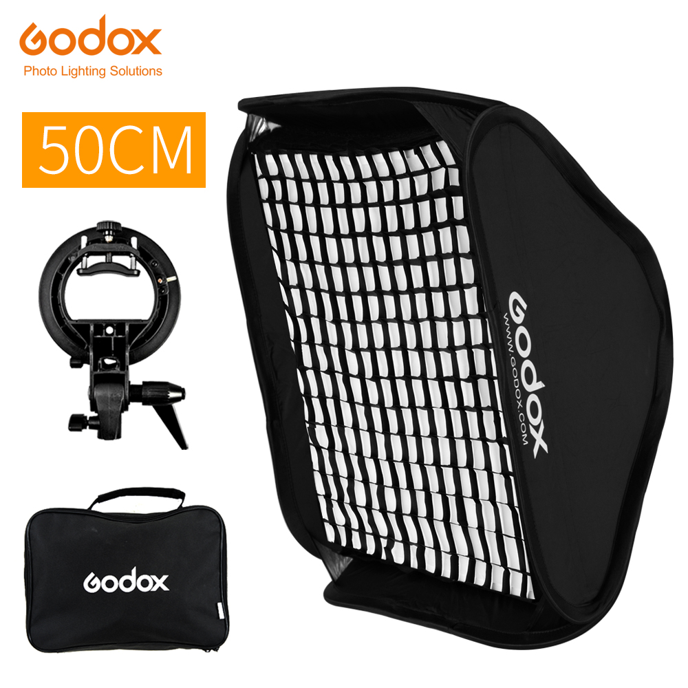 Godox Ajustable Flash Softbox 20 "* 20" 50x50 cm + S type Beugel + Honingraat mount Kit voor Flash Speedlite Studio Schieten