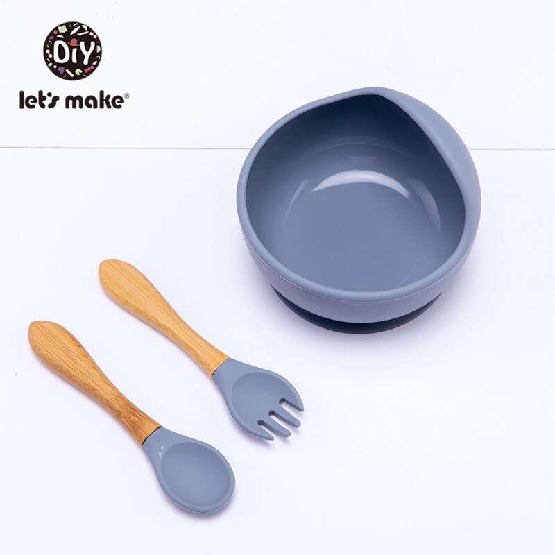 Lassen'S Machen 3 Teile/satz Baby Fütterung Geschirr einstellen Silikon Schüssel Löffel Gabel Nicht-Unterhose Schüssel Weiche Saug Befestigung Für freundlicher Baby: einstellen 7