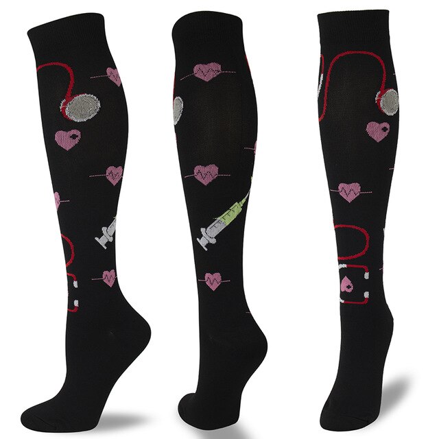 Multi-color Women Men Long Compress Socks Stretch Breathable Outdoor Party Elastic Nursing Calf Socks Female Knee High Stockings: WYS011-11 / L-XL