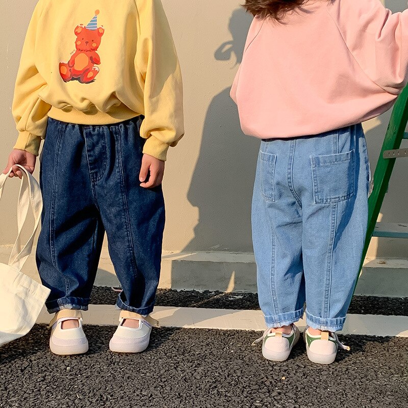 2022 Lente Zomer Kinderen Casual Broek Losse Kids Denim Broek Mode Jongens Jean Broek Baby Meisje Denim Harembroek kleding