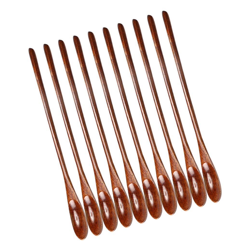 10Pcs Houten Roeren Lepel Creatieve Honing Scoop Mengen Stok Servies Voor Koken Honing Thee Koffie (Bruin)