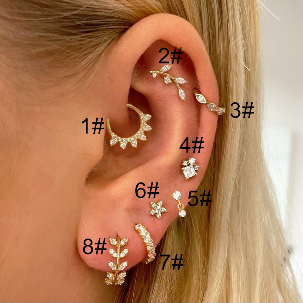 1PC Matching Dainty Piercing Ear Lobe Daith Earrings for Women Helix Rook Conch Tragus Flat Stud Earing Sexy Jewelry: WHITE / Light Yellow Gold Color