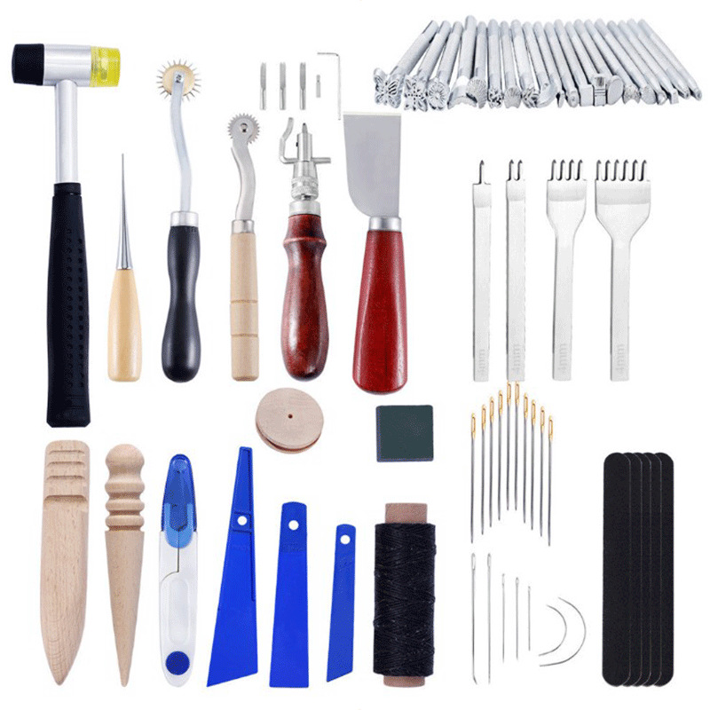 DIY Leather Craft Tools Kit Hand Sewing Stitching Punch Carving Work Saddle Groover Set Accessories: 0036