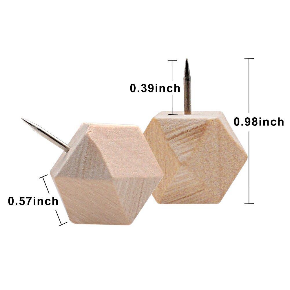 18pcs Geometric Wood Decorative Push Pins, Wood Head and Steel Needle Point Thumb Tacks for Photos, Maps and Cork Boards