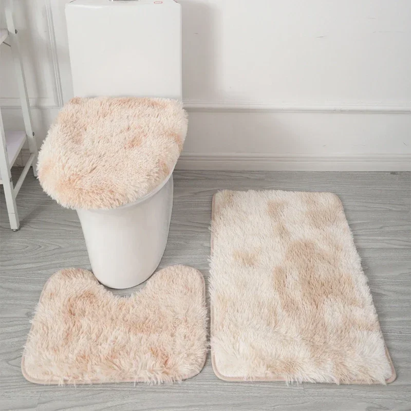 Anti-slip Bathroom Mat Set Luxurious 3-piece Bathroom Rug Set with Non-slip Backing Super Soft Microfiber for Toilet for Modern: DEEP BLUE