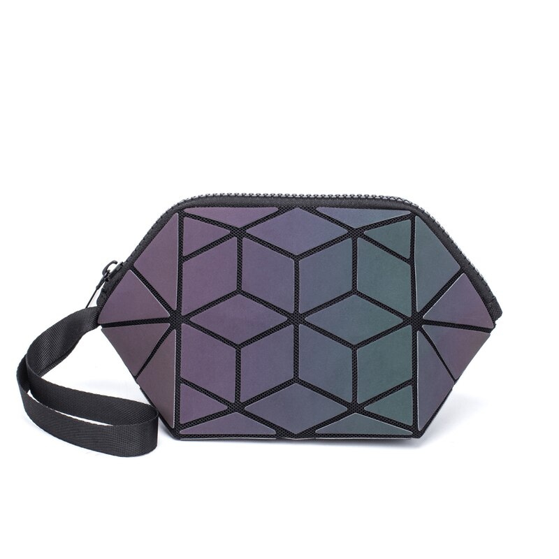 Couple Luminous Folding Set Backpack Chain Bag And Colorful Clutch Bag Rhombus College Style Personality Backpack Women: Cosmetic bag