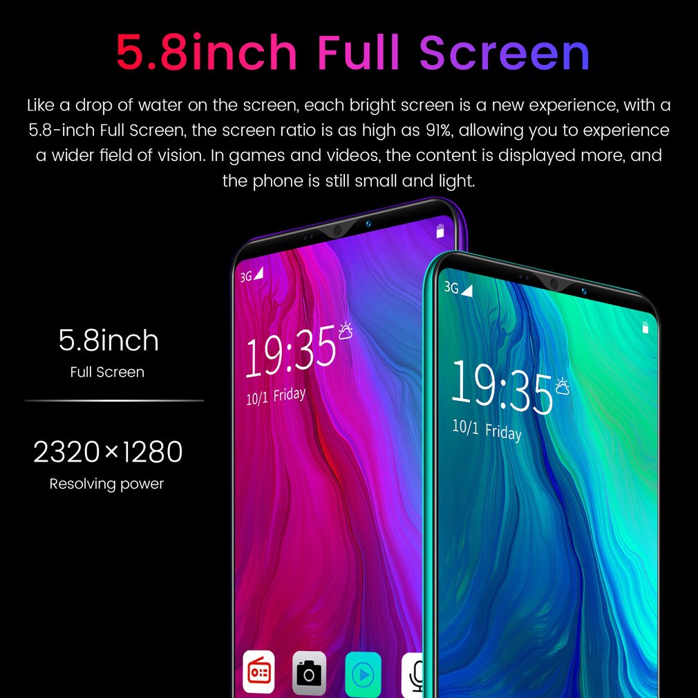 Rino3 Pro 5.8 Inch Screen Android Phone Purple Water Screen Smartphone Solid Color Mobile Phone Cool Shape