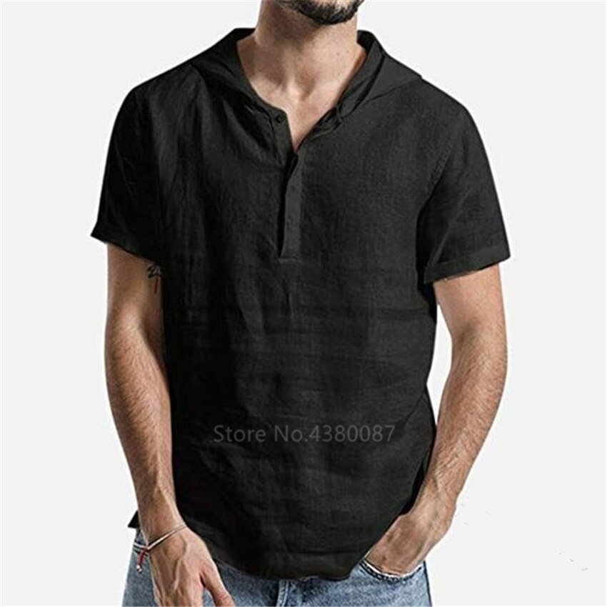 Retro mand middelalderlig hættetrøje casual viking pirat cosplay tøj kortærmet linned renæssance herre nordisk plus size tunika
