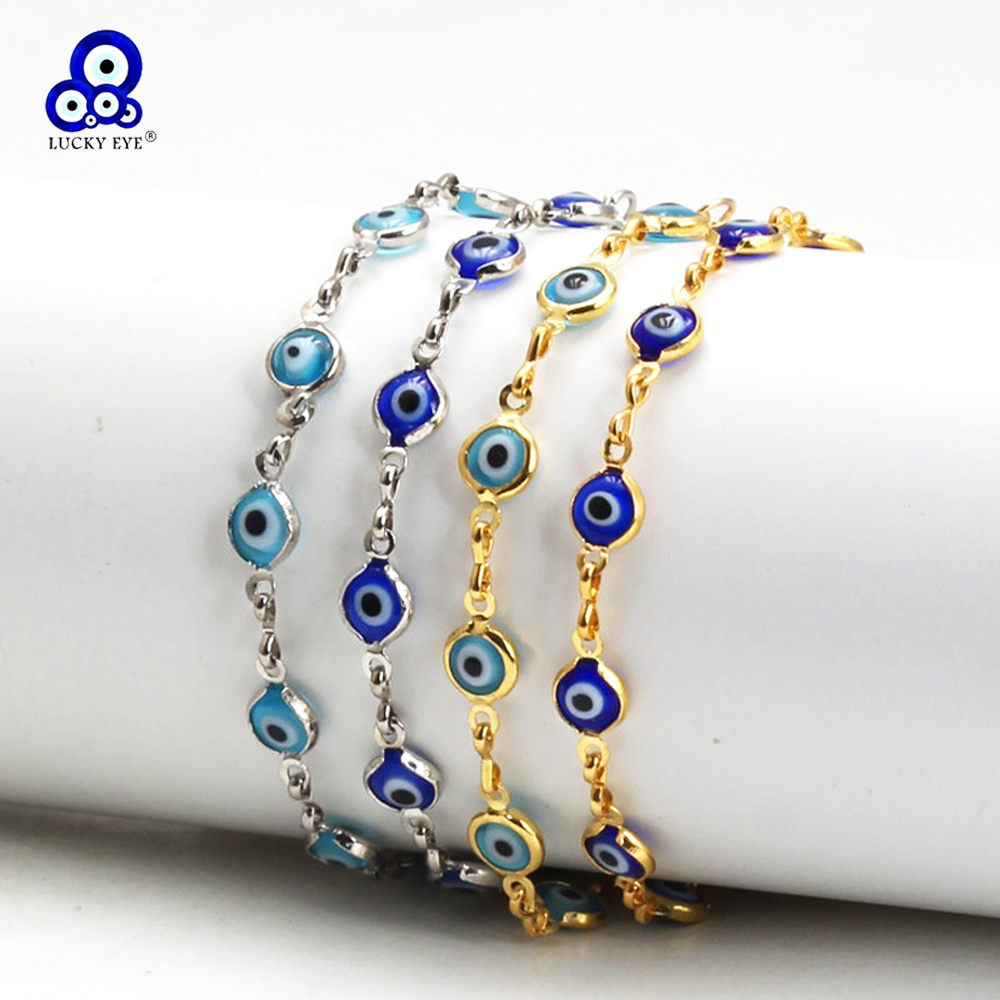 Pulsera con dije de mal de ojo turco azul de ojo de la suerte, pulsera de cadena de aleación ajustable para mujeres y hombres, joyería, pulseras, bisutería