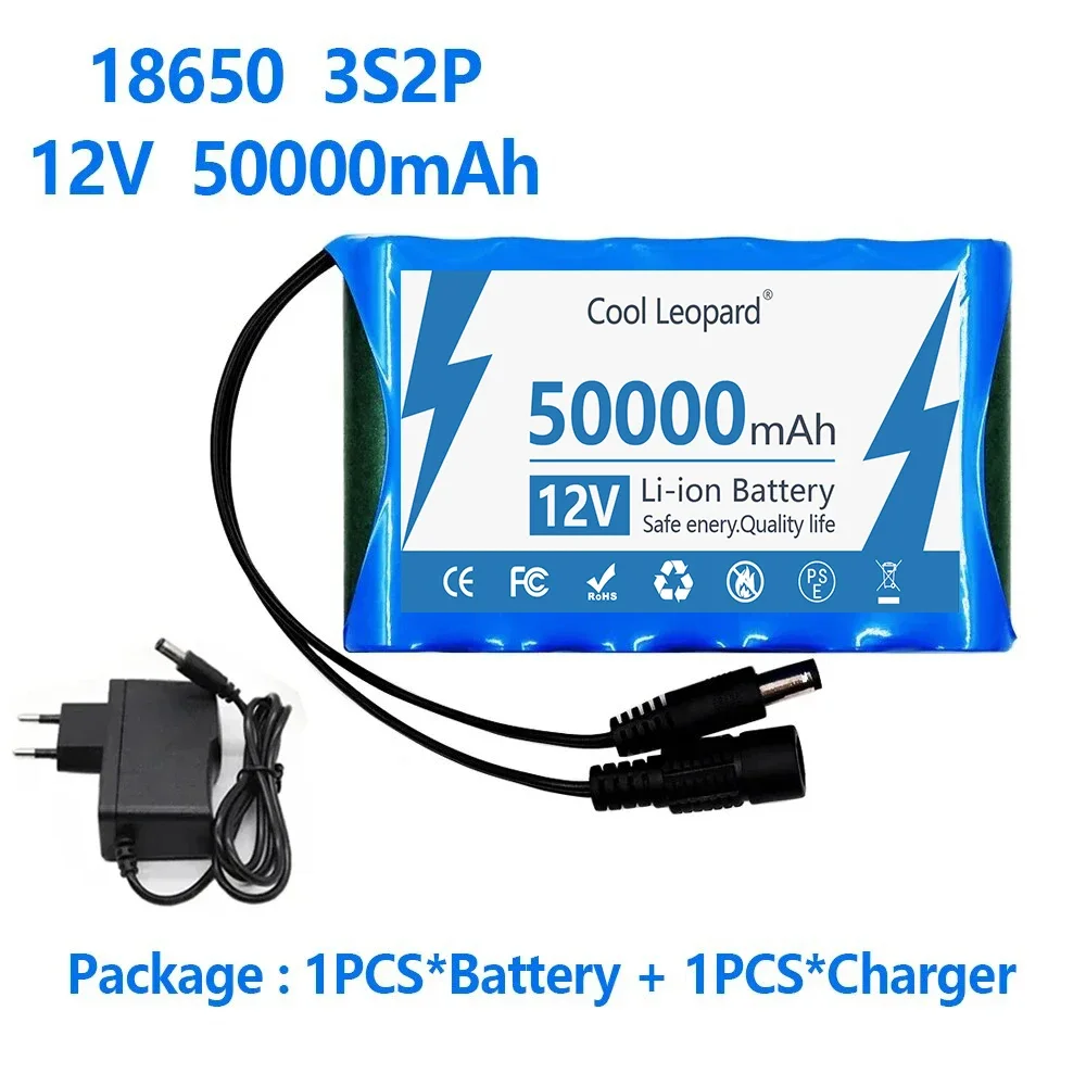 18650 12V Rechargeable Battery Portable 60000mAh 3S2P Lithium Ion Battery Pack For Electronic Types LED Lamp Light Backup Power: Beige