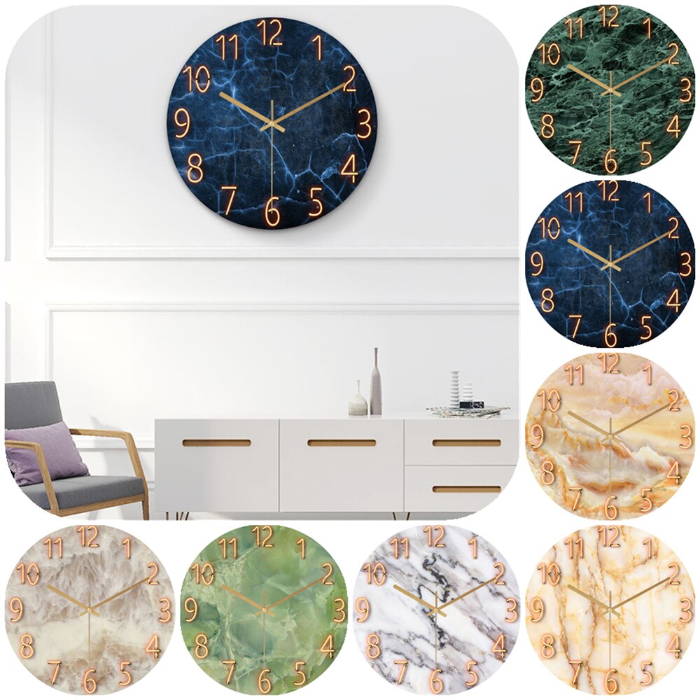 Montre géante en marbre au moderne, corps en verre et cristal, grande horloge murale 3D décorée pour salon, mécanisme silencieux, décor de chambre à coucher