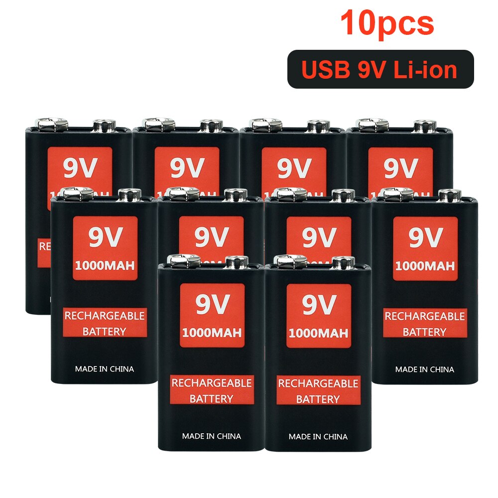 9V 1000mAh li-ion Rechargeable battery Micro USB Batteries 9 v lithium for Multimeter Microphone Toy Remote Control KTV use: 10pcs 9v