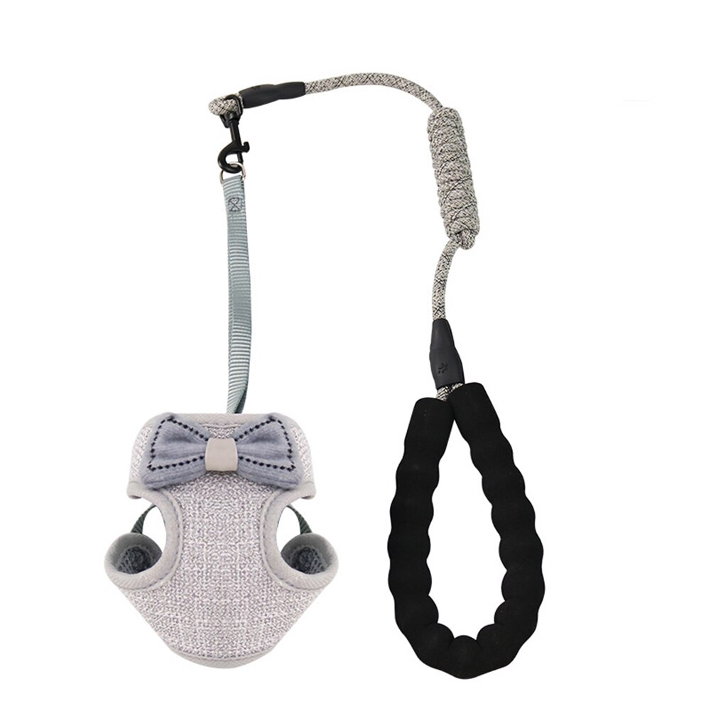Conjunto de Correa y arnés con pajarita para gato, arnés ajustable para mascotas con correa para gatos, mascotas, tractores para caminar: Grey