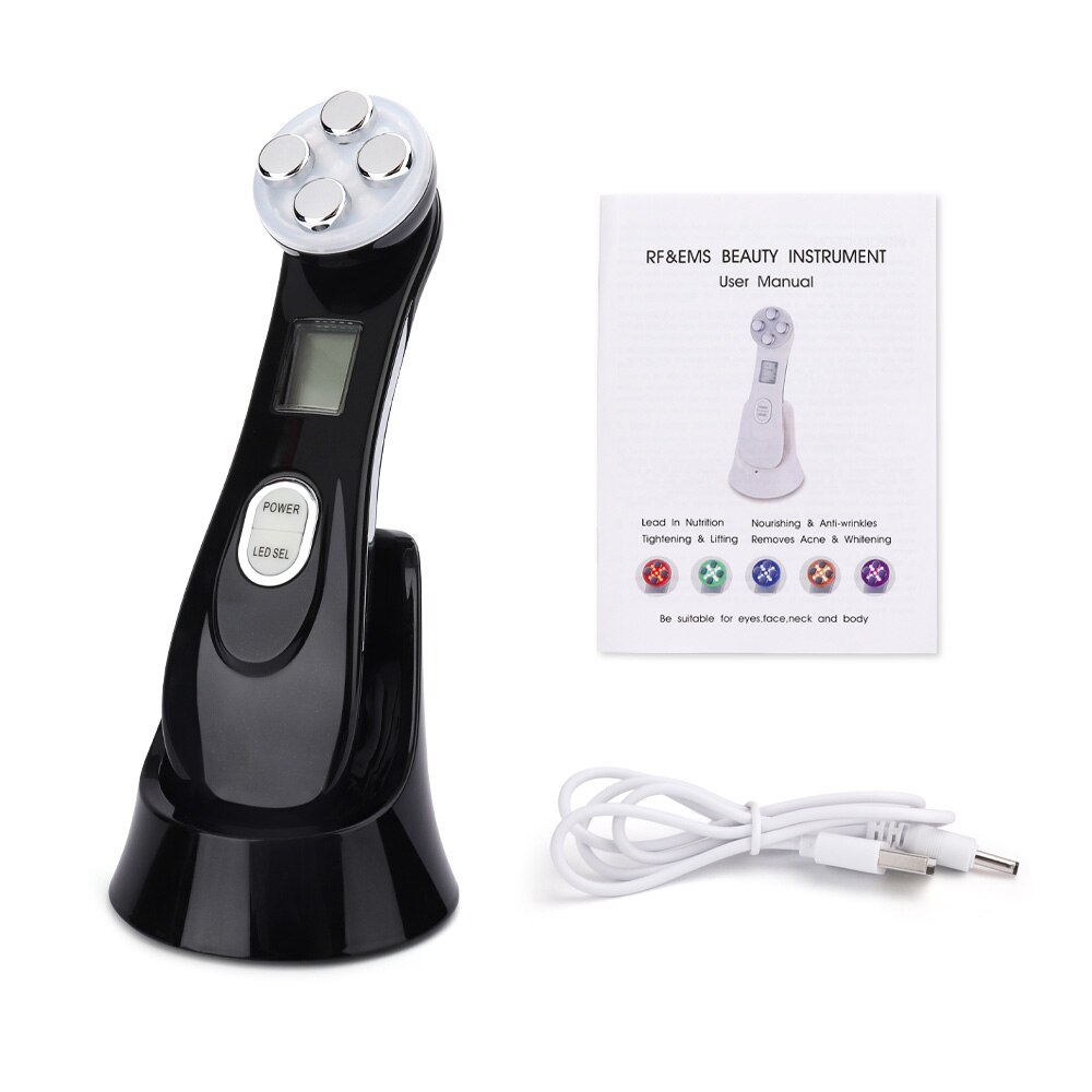 5in1 RF & EMS Radio mésothérapie électroporation visage beauté stylo radiofréquence LED Photon visage rajeunissement de la peau dissolvant rides: Black no box