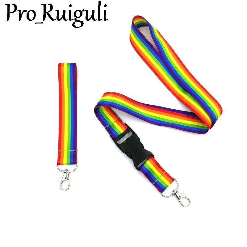 Homosexuality Rainbow Neck Strap Lanyards ID badge card holder keychain Mobile Phone Strap Ribbon webbing necklace: 1set