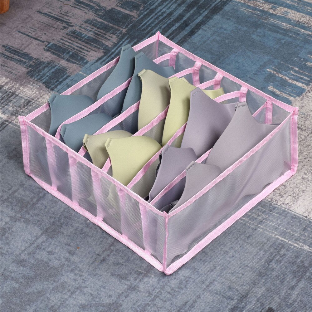 Underwear Storage Box Folding Dormitory Bedroom Wardrobe Finisher Nylon Tie Socks Drawer Organizer Separator Household Supply: 6Grids Pink