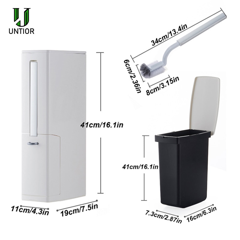 UNTIOR 3 in1 Narrow Trash Can Plastic Waste Bin with Toilet Brush Garbage Bucket Dustbin Kitchen Bathroom Cleaning Trash Bin