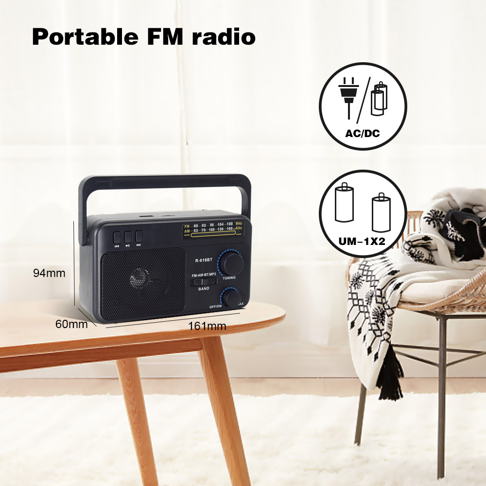 Radio AM FM Transistor Short Wave Radio Powered by 3V Two Battery or Home, Large Knob, Odpowiednie do użytku wewnątrz i na zewnątrz