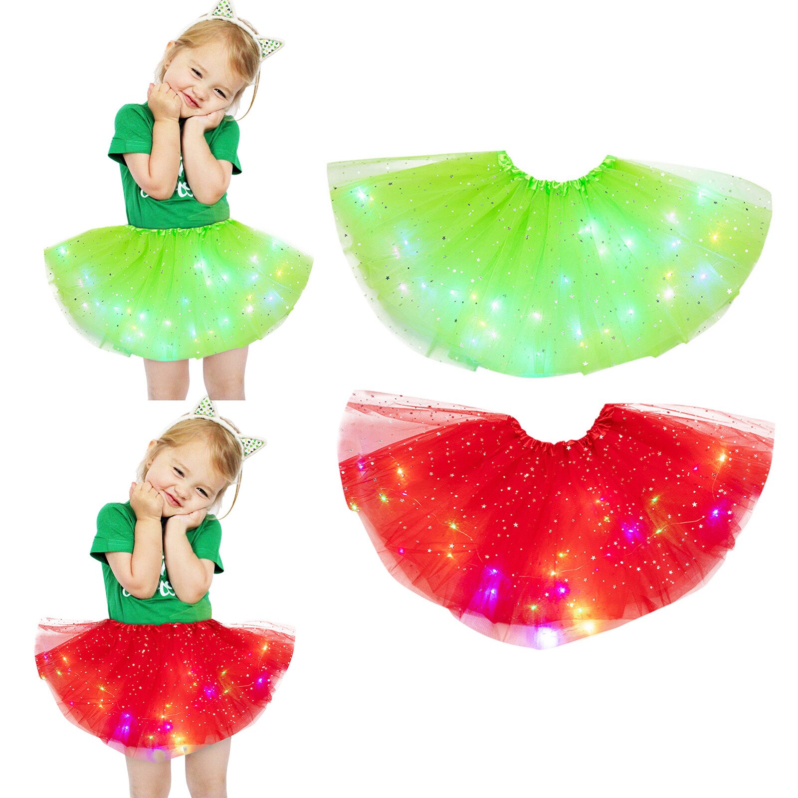 2 Stuks Zomer Jurk Kinderen Meisjes Baby Sequin Tutu Rok Led Light Up Pettiskirt Ballet Kleding Meisje Jurk Baby kleding Set #40: G