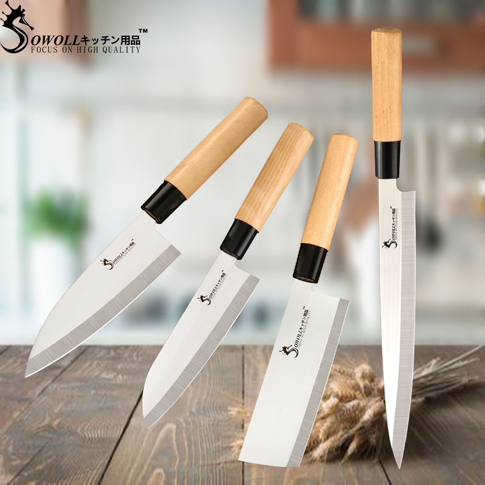 Sowoll sushikniv set i rostfritt stål skivning sushi sashimi kniv kök fiskkniv kockknivar set