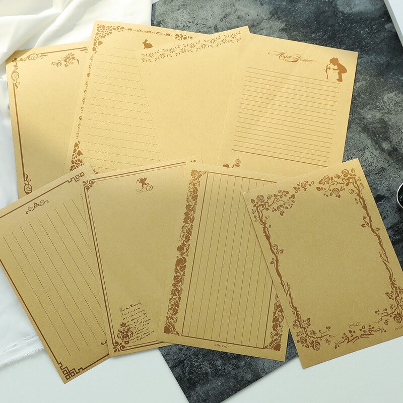 8 sidor vintage retro skrivpapper student brevpapper pappersblock anteckningspapper kärleksbrev papper