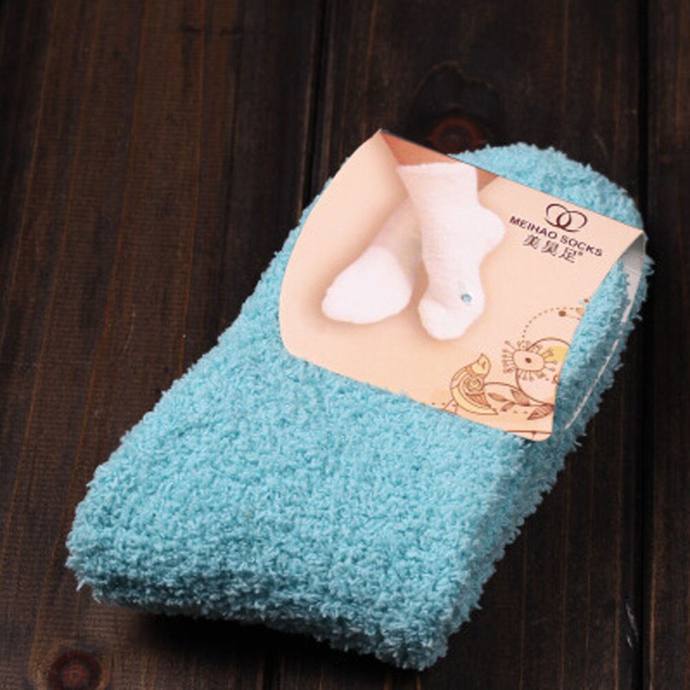 Chaussettes duveteuses pour femmes et filles, douces et chaudes, couleur Pure, pour la maison, #30: Sky Blue