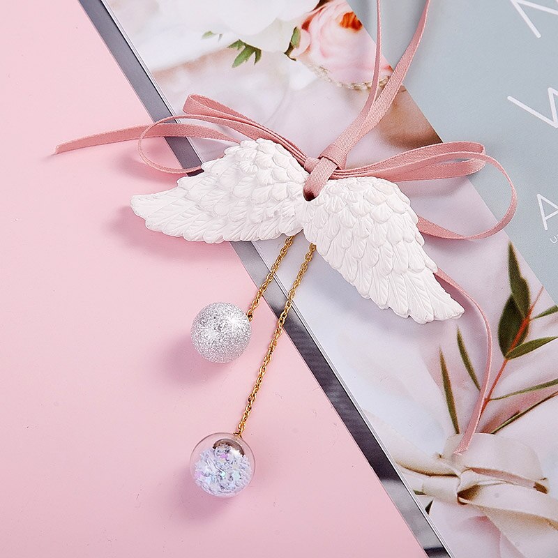 Car Pendant Angel Wings Automobile Rearview Mirror Decoration Ornaments Gypsum Wings Aromatherapy Air Freshener Car Accessories: White Pink