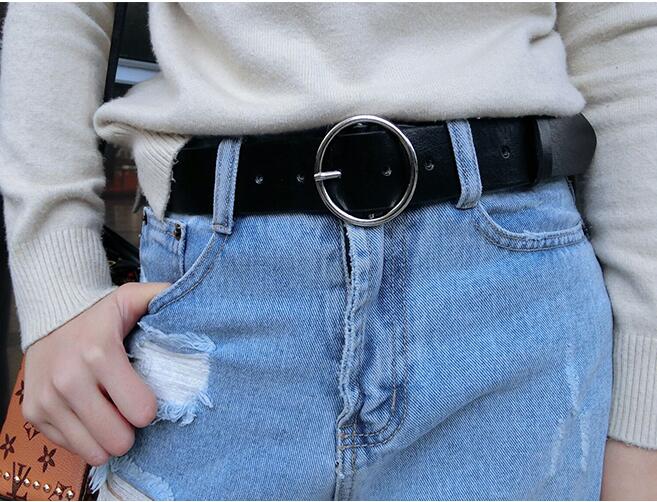 círculo Pin hebillas cinturón mujer deducción lado oro hebilla jeans salvaje cinturones para los estudiantes de Pantalones casuales simples
