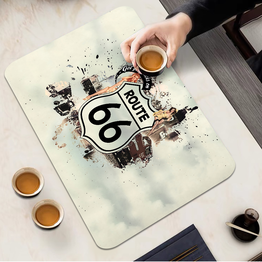 Route 66 köksredskap disk torkmattor skrivbordsavrinningstopp värmebeständig bänkskiva halkfri avrinning bordsunderlägg: 1 m2 / Blå