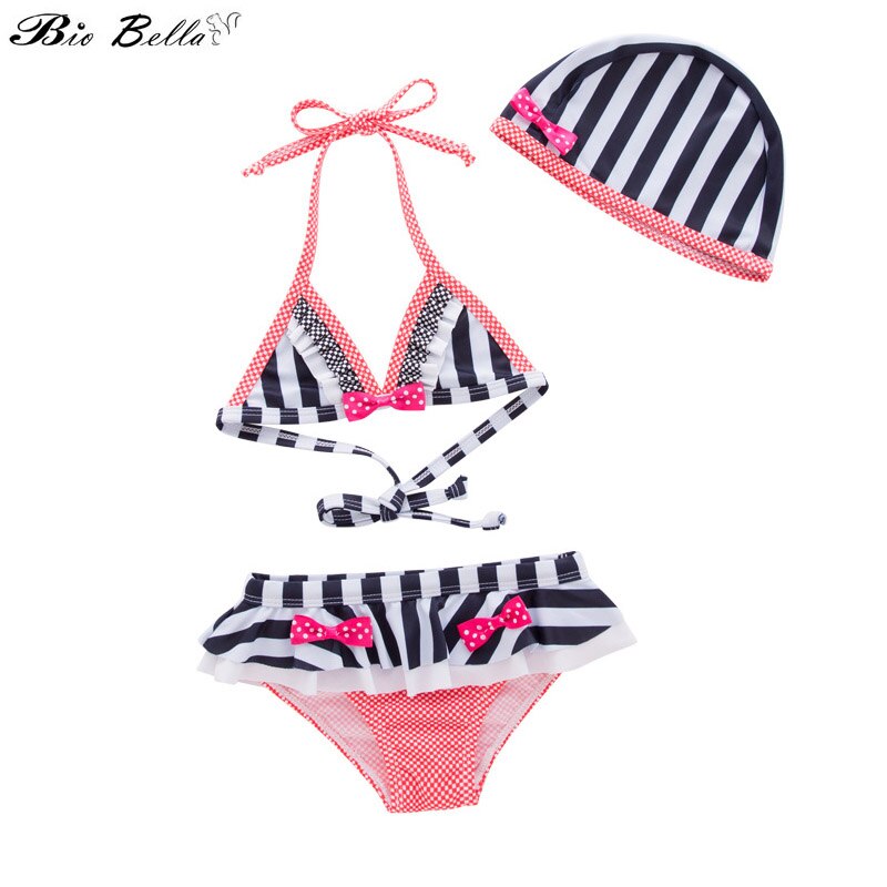 Girls Swimweare Girls Bathing Suit Swimming Bathing Bikini Set Cap+Top+Pants 3Pcs Kids Girl Swimwear Suit 2-7Year Swimwear gIrl