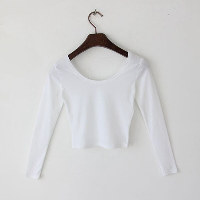 Kvinnor yoga kostym långa ärmar crop tops rund hals hög midja t-shirt slim fit toppar: Vit