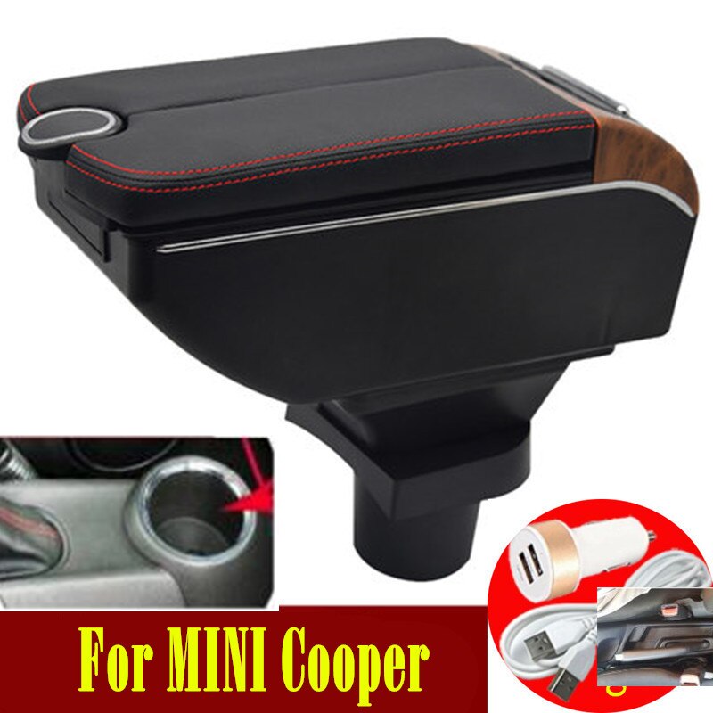 Reposabrazos para MINI Cooper, caja de doble puerta abierta, 7USB, R50, R52, R53, R56, R57, R58, F55, F56, F57, Countryman, R60, F60