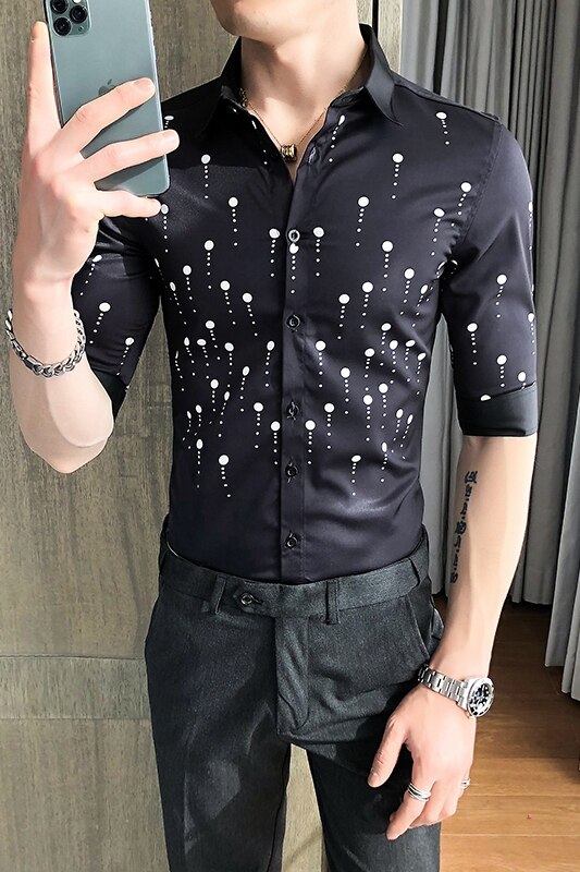 Polka Dot Print Shirt Männer Kurzarm Slim Fit Streetwear Shirts Sozialen Party Business Formale Kleid Shirts Camisas Para Hombre