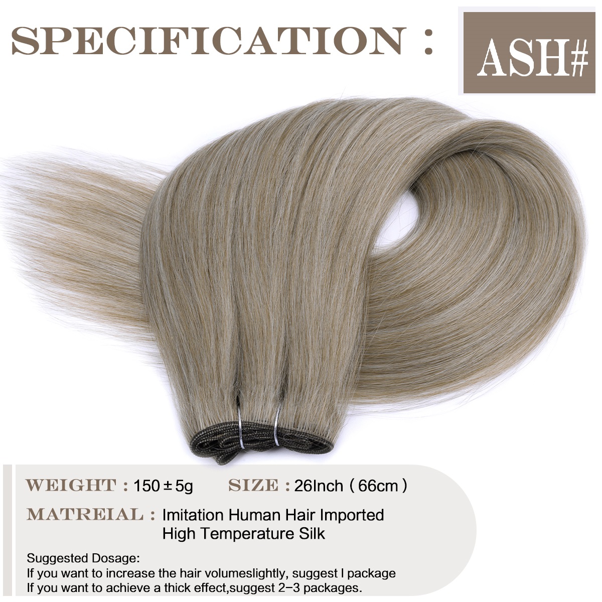 Mechones de pelo ondulado sintético de 26 pulgadas, extensiones de cabello largo Natural de 150g, tejido de pelo liso Yaki para mujeres falsas: T1B/613