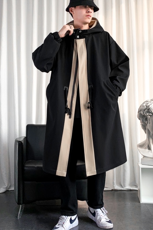 Trench-Coat Long à capuche pour hommes et femmes, Streetwear, veste Hip Hop, coupe-vent à la , printemps automne