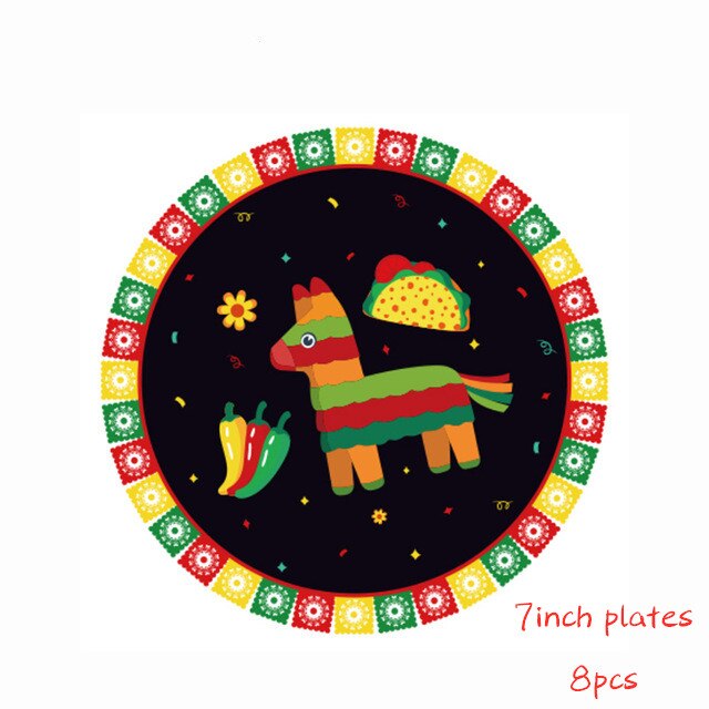 Mexican Theme Disposable Tableware Set Paper Plate/Cups/Napkins Mexican Party Decorations Supplies: No.1