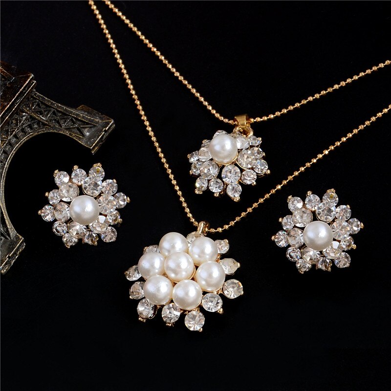 Hesiod-Conjunto de collar y pendientes de perlas de imitación de copo de nieve blanco, collar de cristal austriaco, conjuntos de joyería para mujer: F395