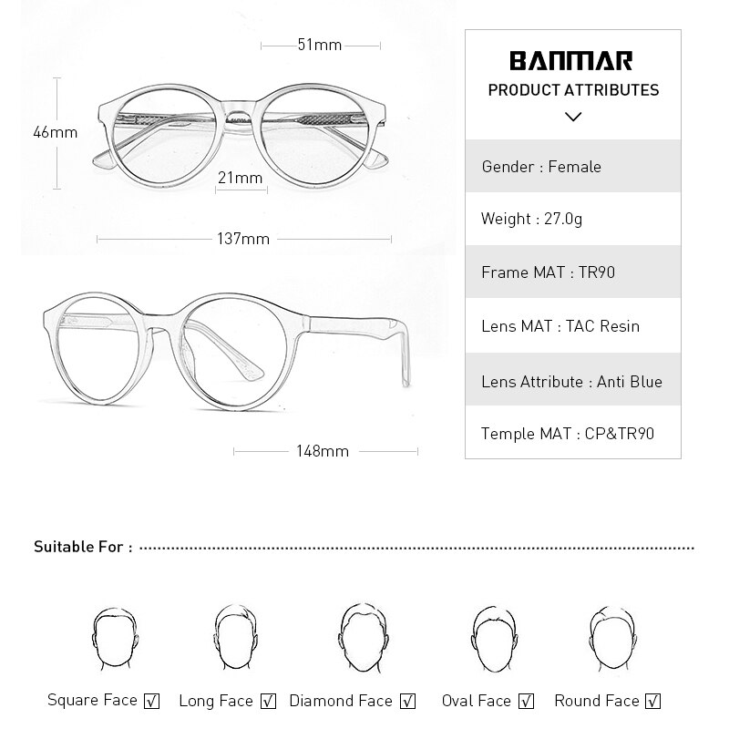 BANMAR Anti Blue Rays Computer Glasses Women Blue Light Coating Gaming Glasses Men Unisex Harmful light Blocking Eyewear