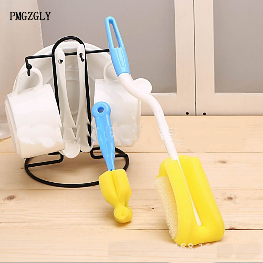 2 piezas fácil de limpiar copa de pezón de cuna esponja cepillo botella de leche de bebé vidrio limpiador para tazas herramienta de limpieza de lavado mango largo botella cepillos