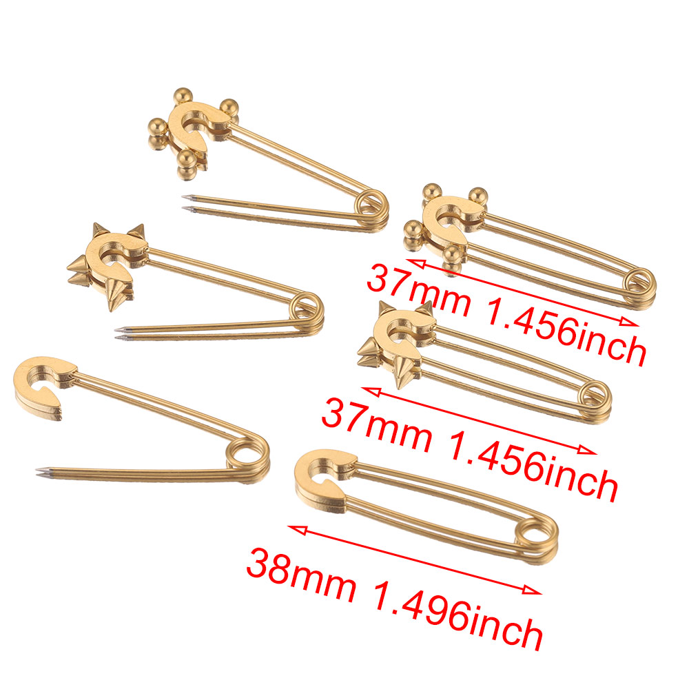 Alfileres de seguridad de acero inoxidable para ropa, broche de costura chapado en oro, insignia artesanal, accesorios para hacer joyas, 5 uds.